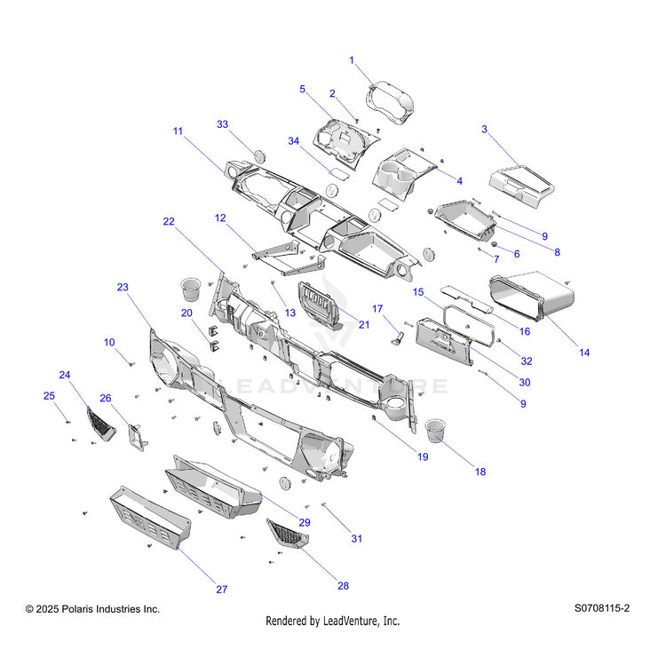 An Image of a Genuine Polaris Parts Schematic Diagram showing the schematic - BODY: DASH - 2026 POLARIS RANGER 1000 XP CREW TEXAS EDITION