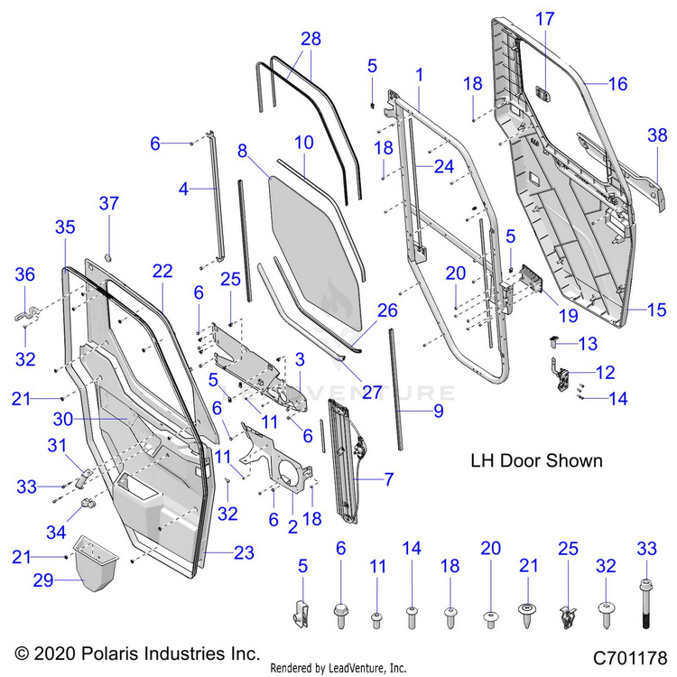 An Image of a Genuine Polaris Parts Schematic Diagram showing the schematic - BODY: DOOR FULL - 2022 POLARIS RANGER XP 1000 NORTHSTAR EVAP