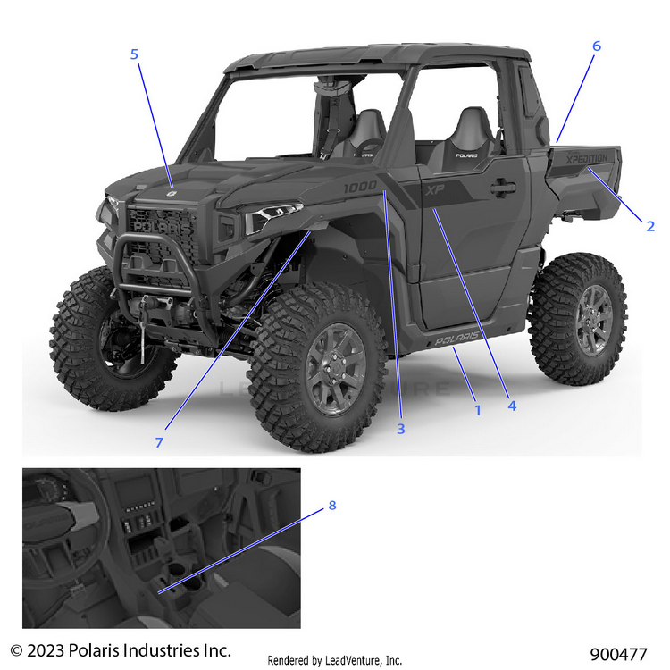 An Image of a Genuine Polaris Parts Schematic Diagram showing the schematic - BODY: DECALS GRAPHICS - 2024 POLARIS XPEDITION XP ULTIMATE