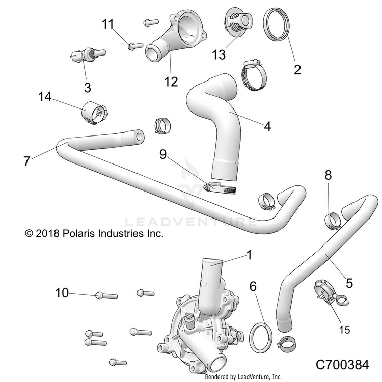 An Image of a Genuine Polaris Parts Schematic Diagram showing the schematic - ENGINE: WATERPUMP & BYPASS - 2020 POLARIS RANGER XP 1000 EPS HIGH LIFTER