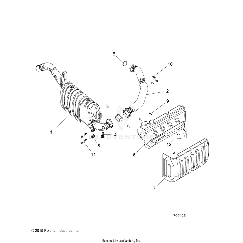 An Image of a Genuine Polaris Parts Schematic Diagram showing the schematic - ENGINE: EXHAUST SYSTEM - 2016 POLARIS RANGER CREW XP 570 FULL SIZE