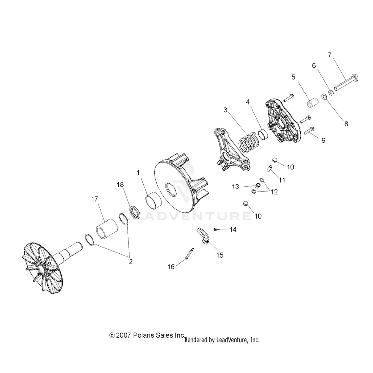 An Image of a Genuine Polaris Parts Schematic Diagram showing the schematic - DRIVE TRAIN: PRIMARY CLUTCH - 2016 POLARIS RANGER 800 6X6