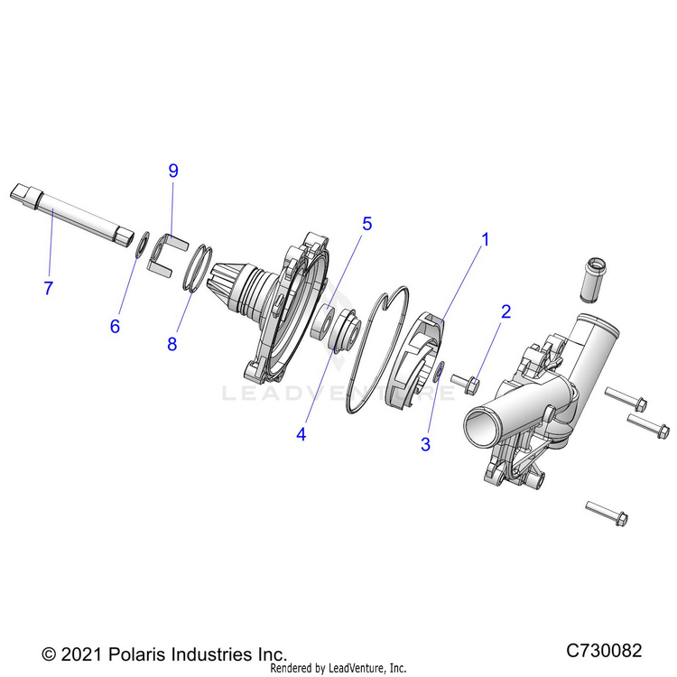 An Image of a Genuine Polaris Parts Schematic Diagram showing the schematic - ENGINE: WATERPUMP ASSEMBLY - 2019 POLARIS RANGER CREW XP 1000 NORTHSTAR