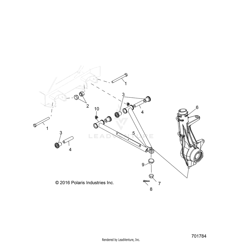 An Image of a Genuine Polaris Parts Schematic Diagram showing the schematic - SUSPENSION: A-ARM & STRUT MOUNTING - 2019 POLARIS RANGER 500 2WD HDPE