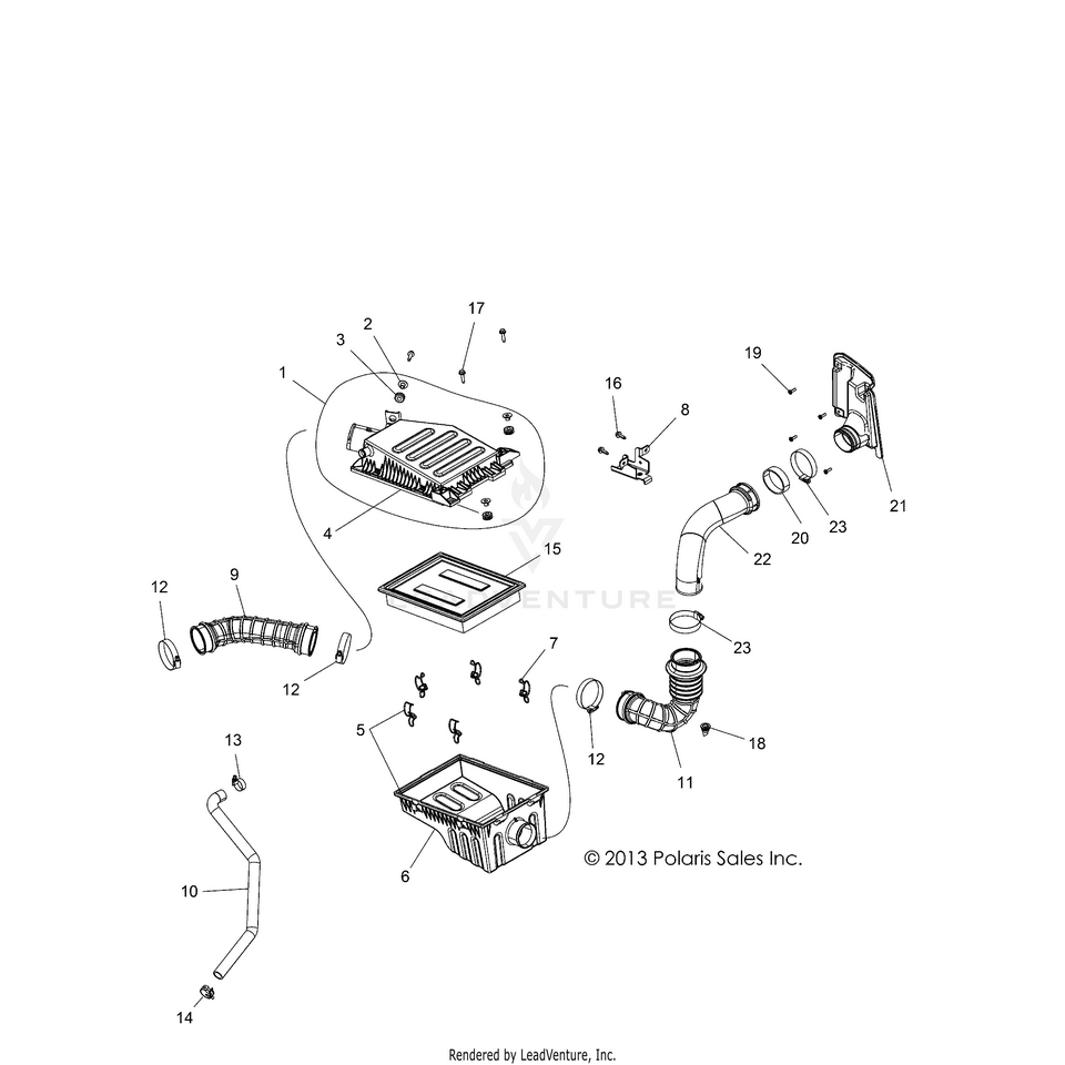An Image of a Genuine Polaris Parts Schematic Diagram showing the schematic - ENGINE: AIR INTAKE SYSTEM - 2019 POLARIS RANGER 900 XP
