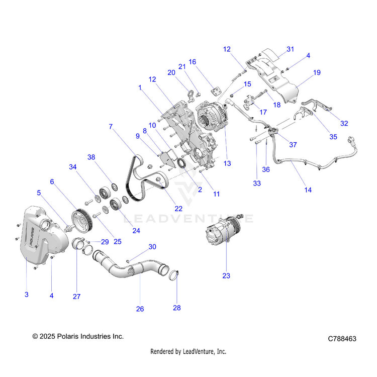 An Image of a Genuine Polaris Parts Schematic Diagram showing the schematic - ENGINE: ALTERNATOR - 2026 POLARIS RANGER XD 1500 NORTHSTAR ULTIMATE CREW