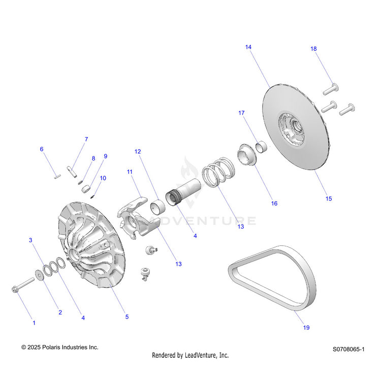 An Image of a Genuine Polaris Parts Schematic Diagram showing the schematic - DRIVE TRAIN: CLUTCH SECONDARY - 2026 POLARIS RANGER 1000 CREW EPS