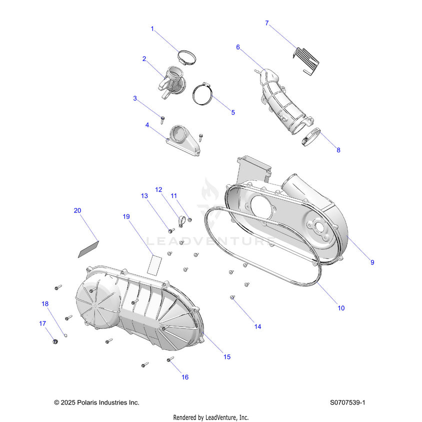 An Image of a Genuine Polaris Parts Schematic Diagram showing the schematic - DRIVE TRAIN: CLUTCH COVER & DUCTING - 2026 POLARIS RANGER 570