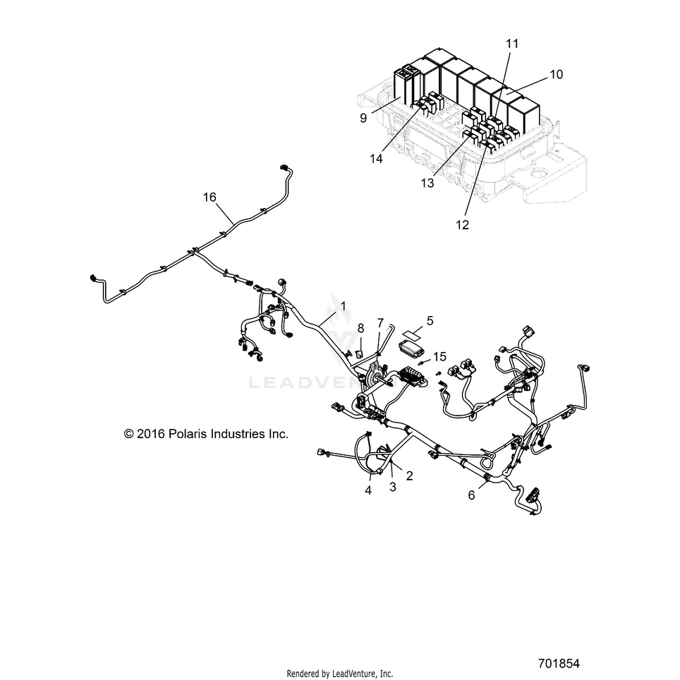 An Image of a Genuine Polaris Parts Schematic Diagram showing the schematic - ELECTRICAL: HARNESS - 2017 POLARIS RANGER XP 1000