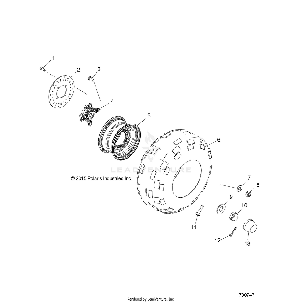 An Image of a Genuine Polaris Parts Schematic Diagram showing the schematic - WHEELS: FRONT - 2021 POLARIS RANGER CREW 570 FULL SIZE