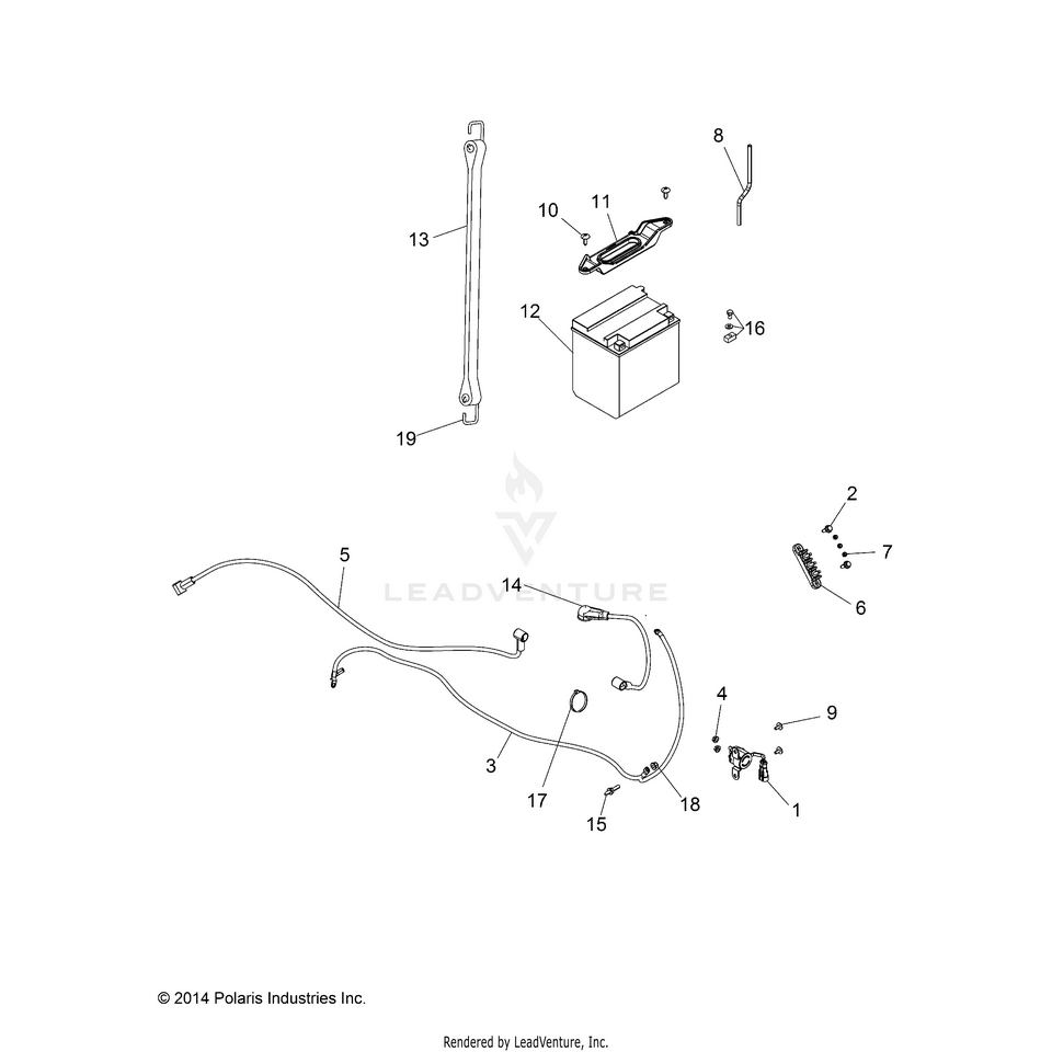 An Image of a Genuine Polaris Parts Schematic Diagram showing the schematic - ELECTRICAL: BATTERY - 2015 POLARIS RANGER CREW 570 EFI