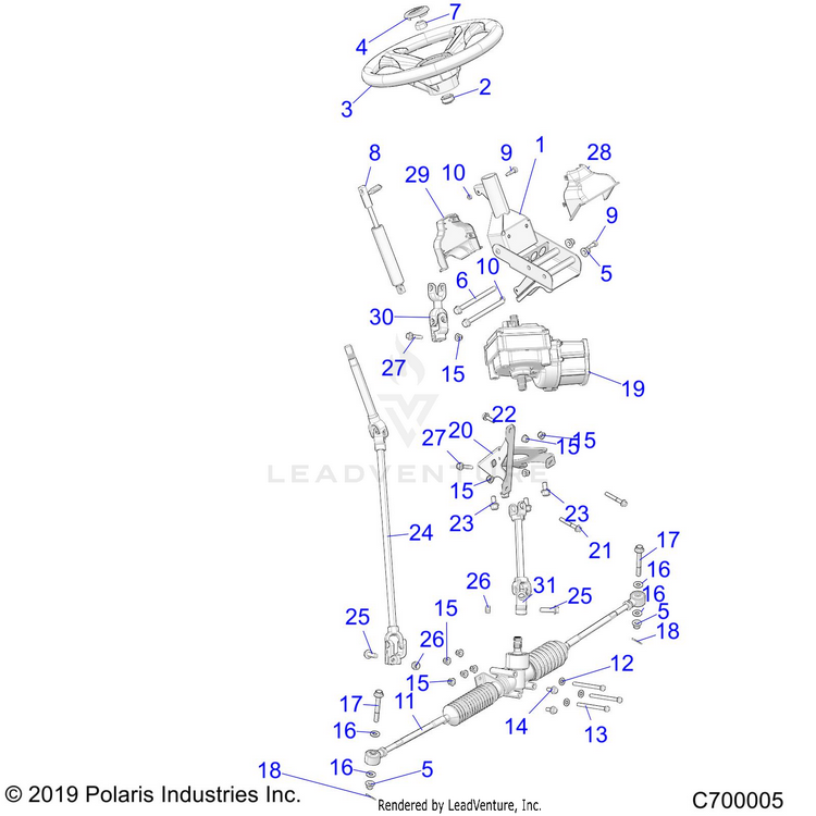 An Image of a Genuine Polaris Parts Schematic Diagram showing the schematic - STEERING: STEERING - 2020 POLARIS RANGER 570