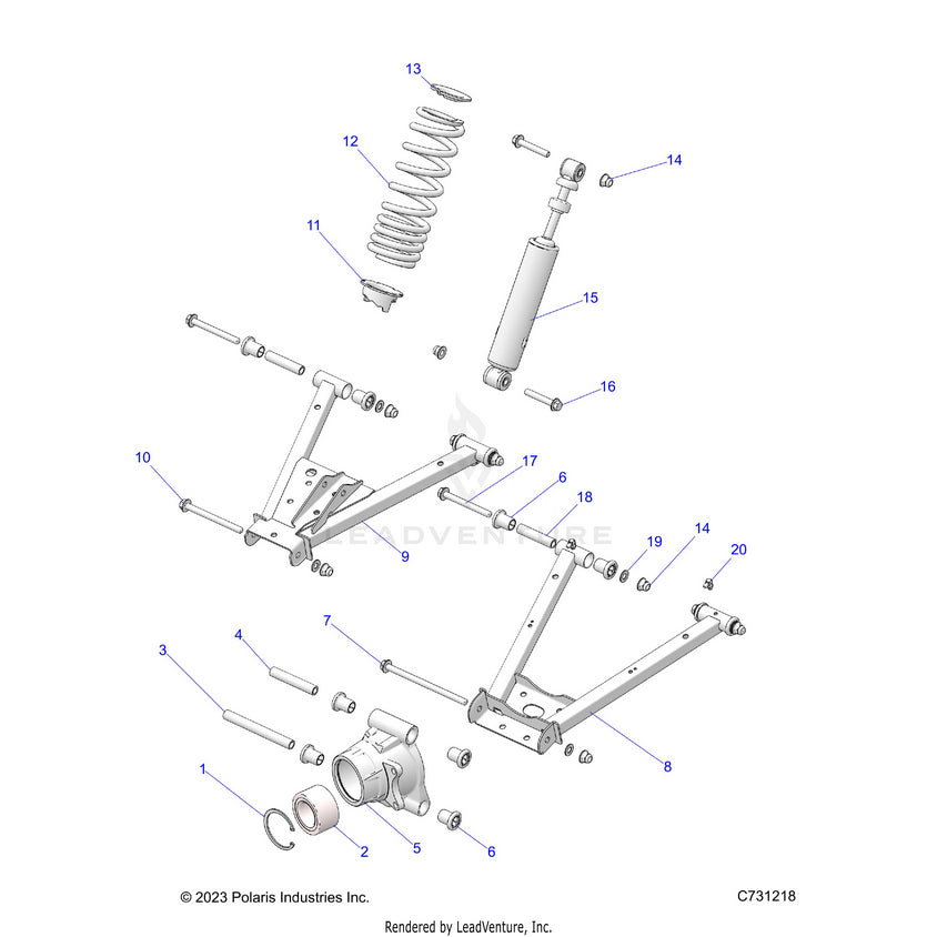 An Image of a Genuine Polaris Parts Schematic Diagram showing the schematic - SUSPENSION: REAR - 2024 POLARIS RANGER 570 FULL SIZE