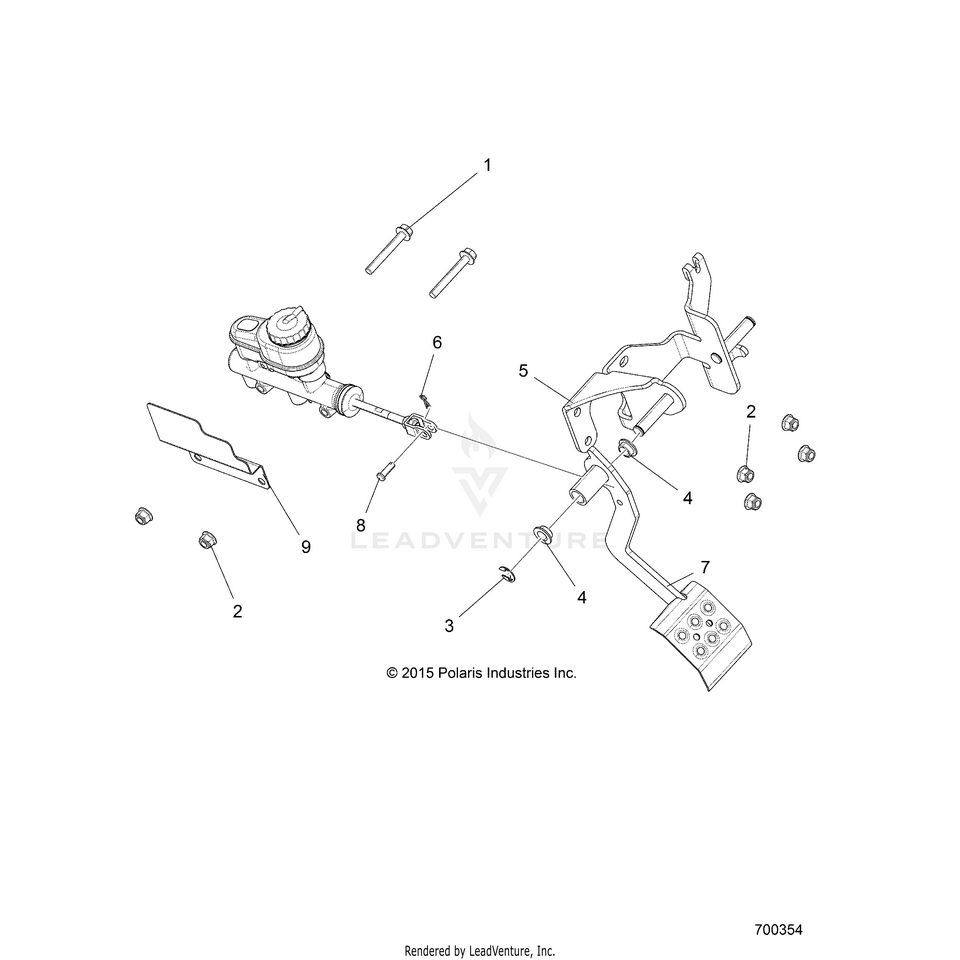 An Image of a Genuine Polaris Parts Schematic Diagram showing the schematic - BRAKES: PEDAL & MASTER CYLINDER MOUNTING - 2018 POLARIS RANGER 1000 DIESEL