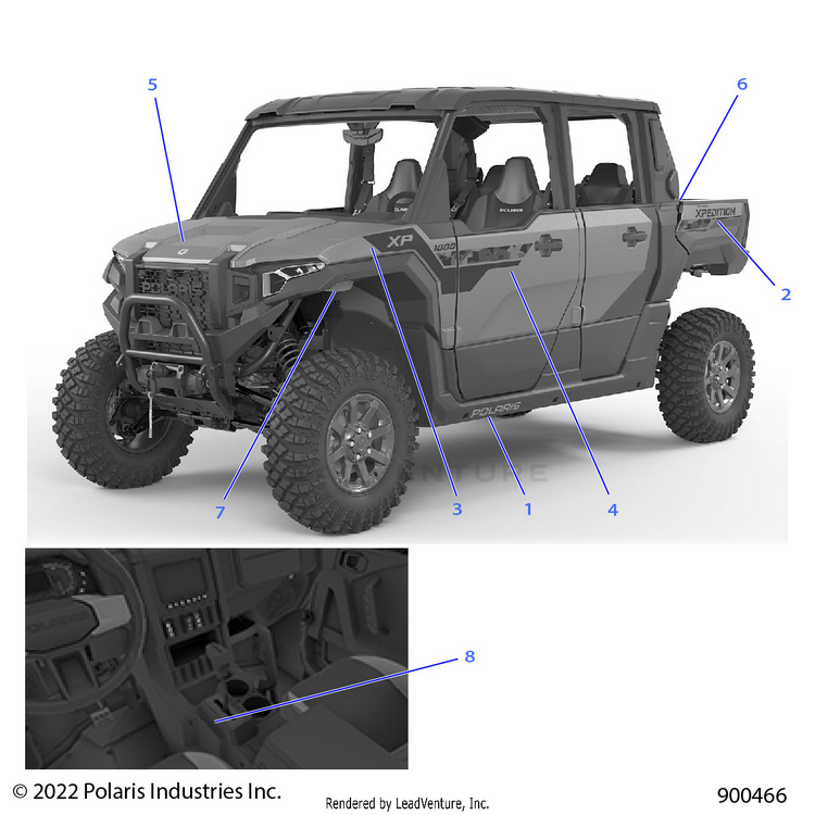 An Image of a Genuine Polaris Parts Schematic Diagram showing the schematic - BODY: DECALS GRAPHICS (2) - 2024 POLARIS XPEDITION XP5 ULTIMATE