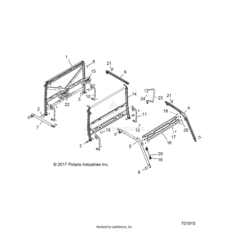 An Image of a Genuine Polaris Parts Schematic Diagram showing the schematic - CHASSIS: CAB FRAME - 2018 POLARIS RANGER CREW XP 1000 EPS