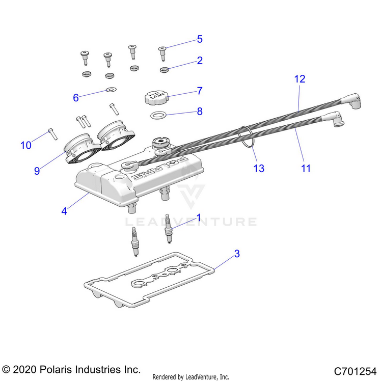 An Image of a Genuine Polaris Parts Schematic Diagram showing the schematic - ENGINE: THROTTLE BODY & VALVE COVER - 2022 POLARIS RANGER 1000 PREMIUM EPS FULL SIZE