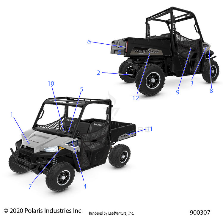 An Image of a Genuine Polaris Parts Schematic Diagram showing the schematic - BODY: DECALS GRAPHIC - 2022 POLARIS RANGER 570
