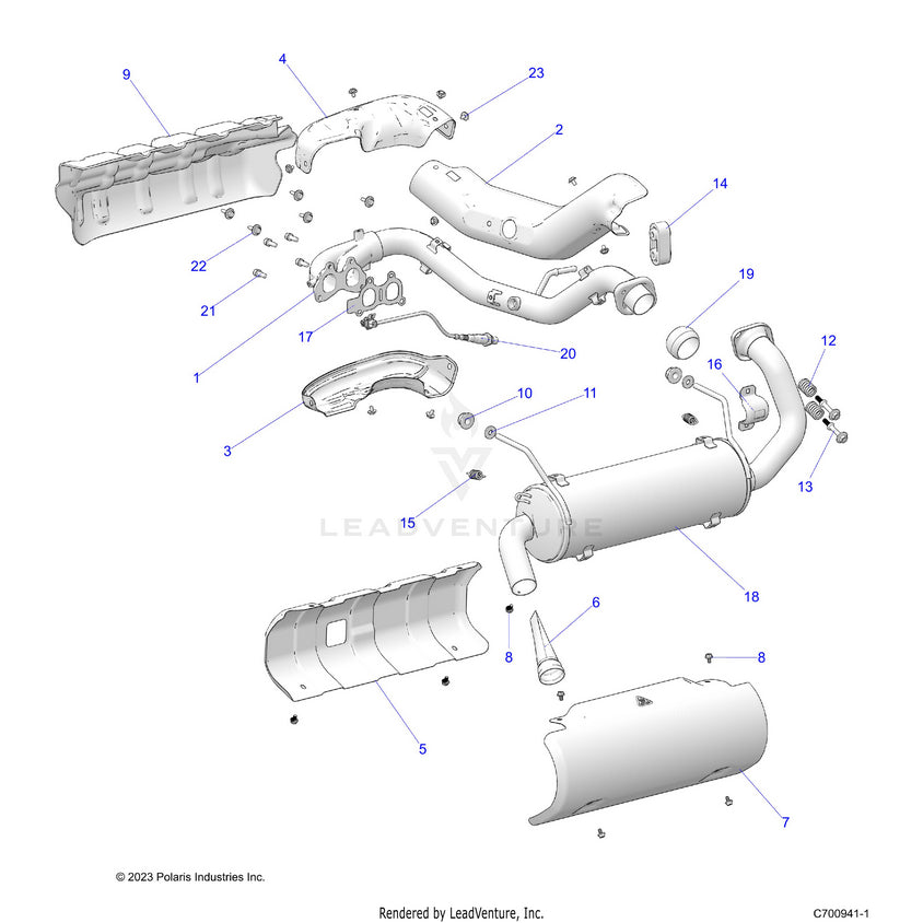 An Image of a Genuine Polaris Parts Schematic Diagram showing the schematic - ENGINE: EXHAUST SYSTEM - 2026 POLARIS RANGER 1000 EPS