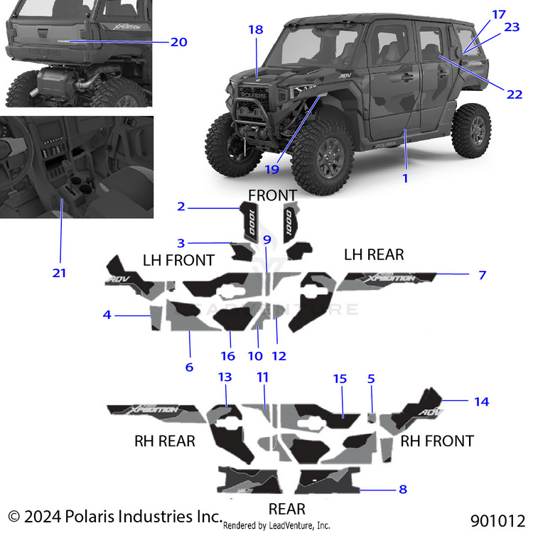 An Image of a Genuine Polaris Parts Schematic Diagram showing the schematic - BODY: DECALS GRAPHICS (2) - 2025 POLARIS XPEDITION ADV 5 NORTHSTAR