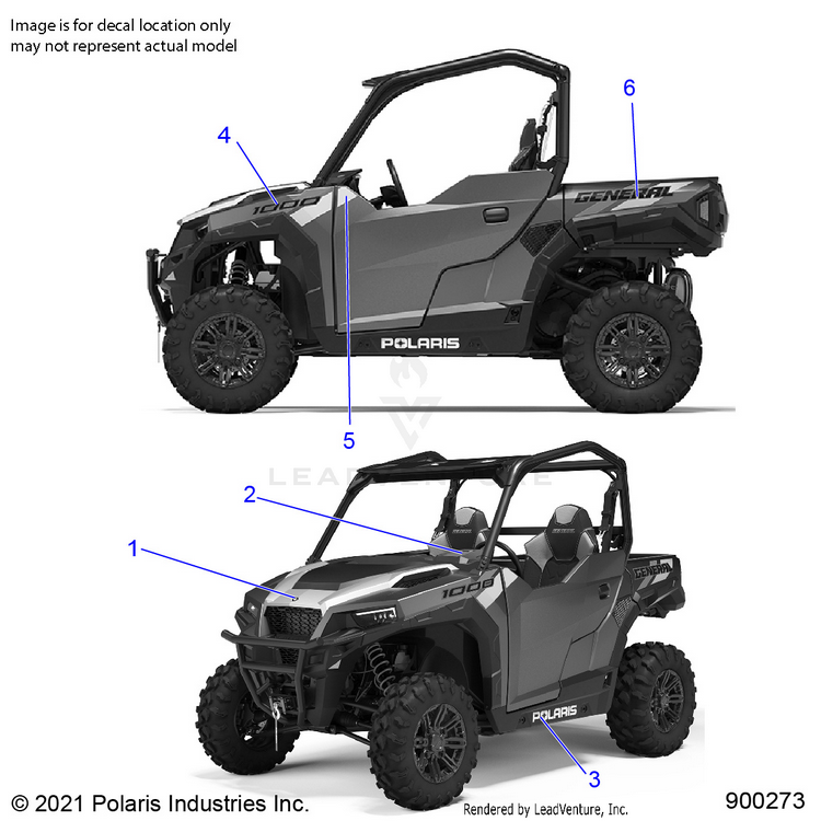An Image of a Genuine Polaris Parts Schematic Diagram showing the schematic - BODY: DECALS - 2021 POLARIS GENERAL 1000 PREMIUM EPS