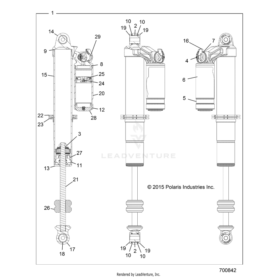 An Image of a Genuine Polaris Parts Schematic Diagram showing the schematic - SUSPENSION: FRONT SHOCK INTERNALS - 2022 POLARIS GENERAL 1000 DELUXE EPS