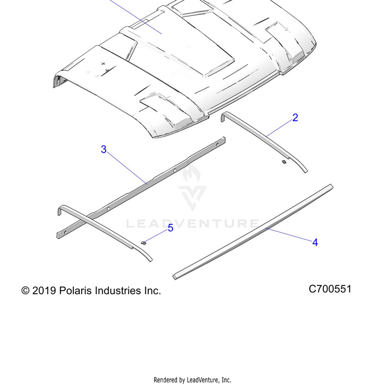 An Image of a Genuine Polaris Parts Schematic Diagram showing the schematic - BODY: ROOF SPORT - 2019 POLARIS RANGER 1000 FACTORY CHOICE