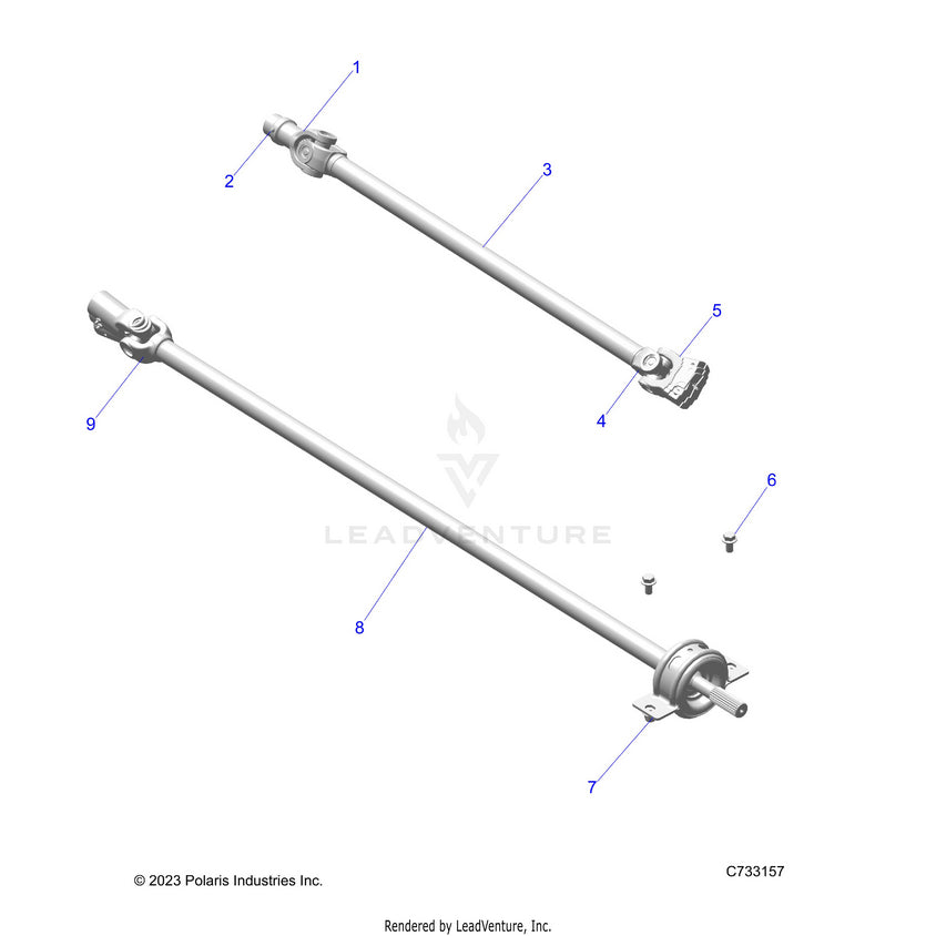 An Image of a Genuine Polaris Parts Schematic Diagram showing the schematic - DRIVE TRAIN: PROP SHAFTS - 2025 POLARIS RANGER 570 CREW NORTHSTAR