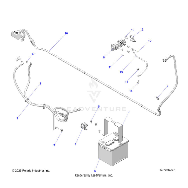 An Image of a Genuine Polaris Parts Schematic Diagram showing the schematic - ELECTRICAL: BATTERY - 2026 POLARIS RANGER 1000 CREW