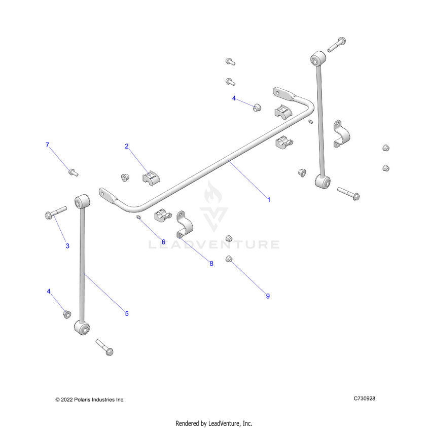 An Image of a Genuine Polaris Parts Schematic Diagram showing the schematic - SUSPENSION: FRONT STABILIZER BAR - 2024 POLARIS RANGER 570 NORTHSTAR