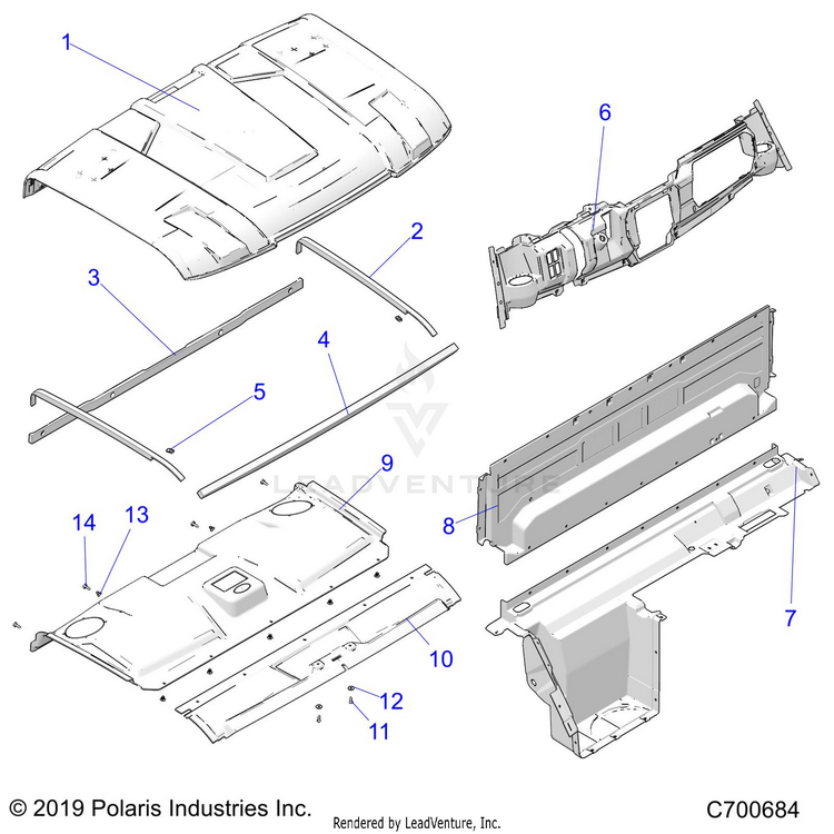 An Image of a Genuine Polaris Parts Schematic Diagram showing the schematic - OPTION: ROOF SPORT - 2020 POLARIS RANGER XP 1000 BACK COUNTRY FACTORY CHOICE