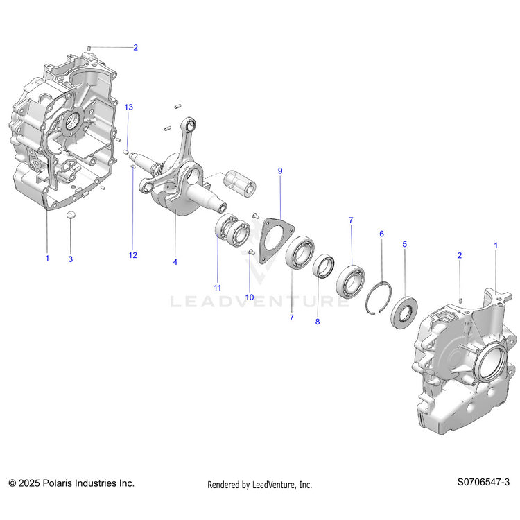 An Image of a Genuine Polaris Parts Schematic Diagram showing the schematic - ENGINE: CRANKCASE & CRANKSHAFT - 2026 POLARIS RANGER 570 CREW NORTHSTAR