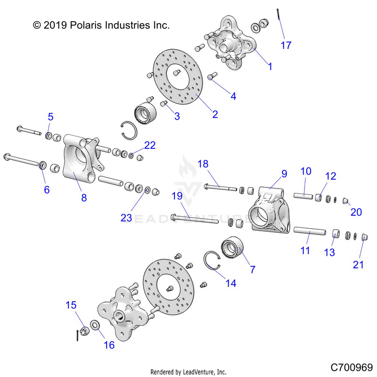An Image of a Genuine Polaris Parts Schematic Diagram showing the schematic - SUSPENSION: REAR CARRIER - 2020 POLARIS RANGER XP 1000 EPS HIGH LIFTER