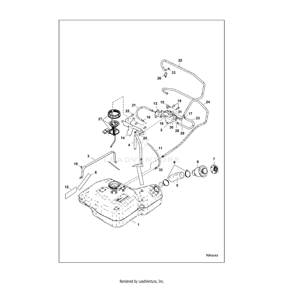 An Image of a Genuine Polaris Parts Schematic Diagram showing the schematic - BODY: FUEL TANK - 2015 POLARIS RANGER HST