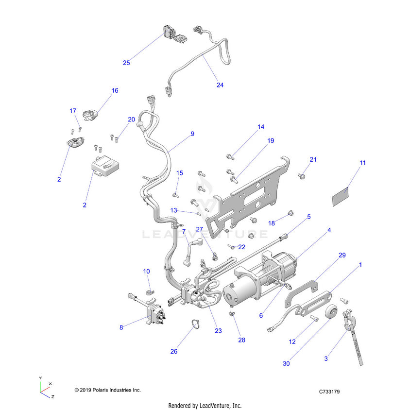 An Image of a Genuine Polaris Parts Schematic Diagram showing the schematic - ACCESSORY: WINCH - 2020 POLARIS RANGER CREW 1000 FULL SIZE EPS FO