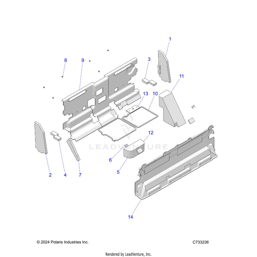 An Image of a Genuine Polaris Parts Schematic Diagram showing the schematic - BODY: CAB FOAM & REAR PANEL - 2025 POLARIS RANGER 1000 XP CREW NORTHSTAR PREMIUM