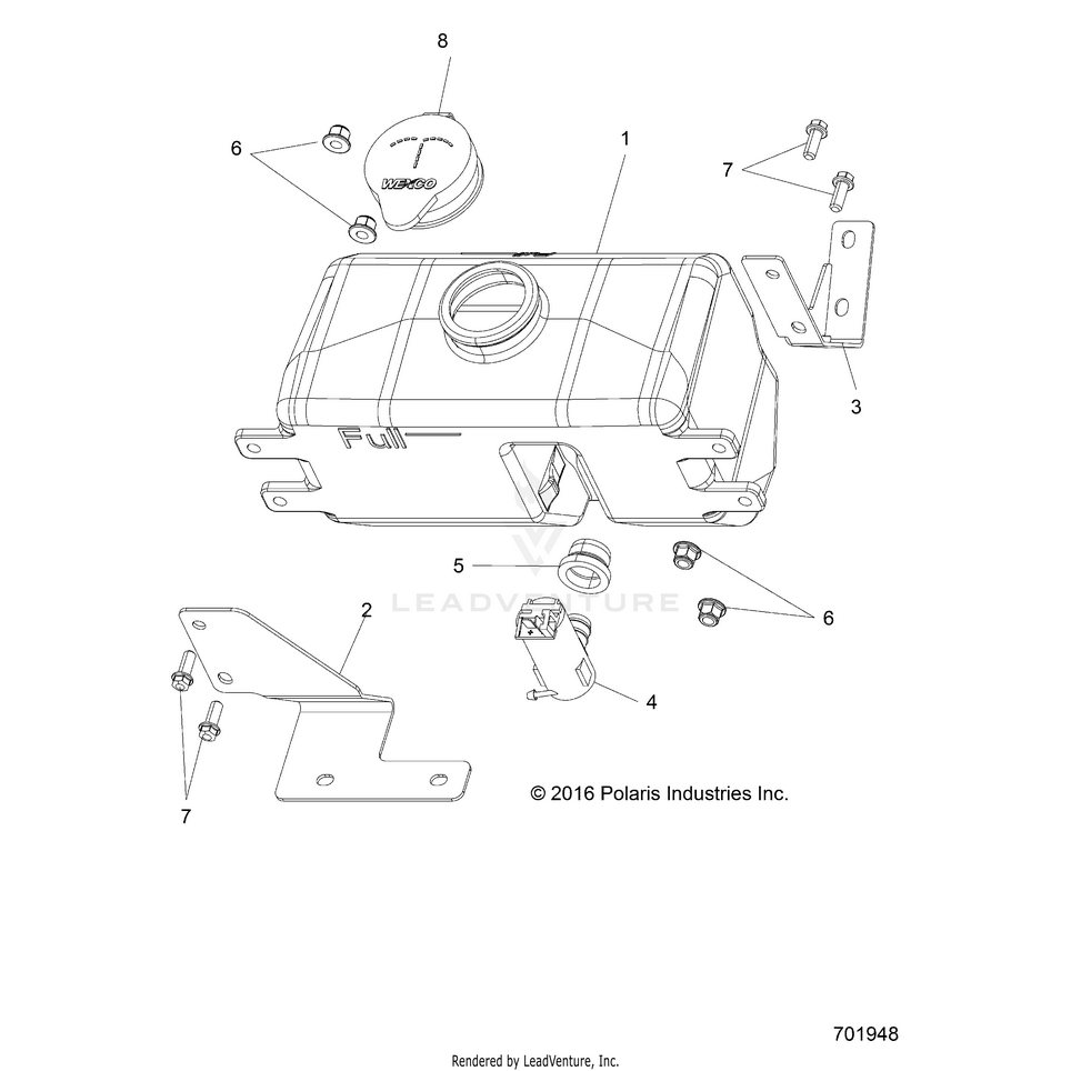 An Image of a Genuine Polaris Parts Schematic Diagram showing the schematic - BODY: WASHER BOTTLE - 2018 POLARIS RANGER CREW 1000 EPS
