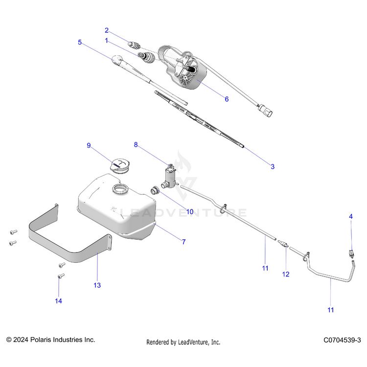 An Image of a Genuine Polaris Parts Schematic Diagram showing the schematic - ELECTRICAL: WINDSHIELD WIPER AND BOTTLE - 2025 POLARIS XPEDITION ADV NORTHSTAR