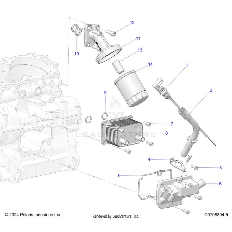 An Image of a Genuine Polaris Parts Schematic Diagram showing the schematic - ENGINE: DIPSTICK AND OIL FILTER - 2026 POLARIS XPEDITION XP5 NORTHSTAR