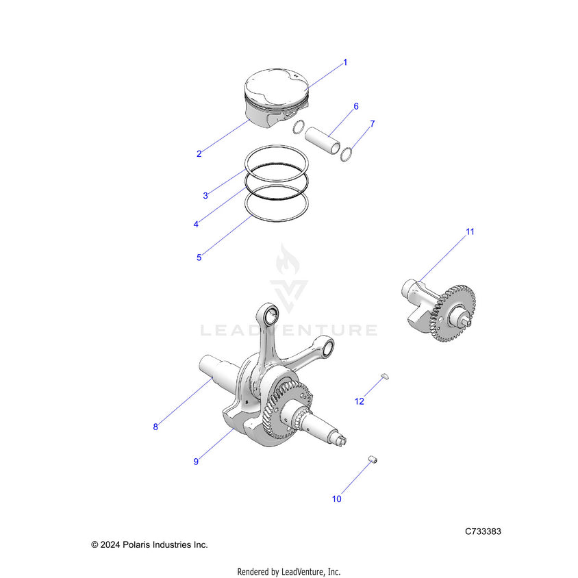 An Image of a Genuine Polaris Parts Schematic Diagram showing the schematic - ENGINE: CRANKSHAFT PISTON & BALANCE SHAFT - 2025 POLARIS RANGER 570 PREMIUM
