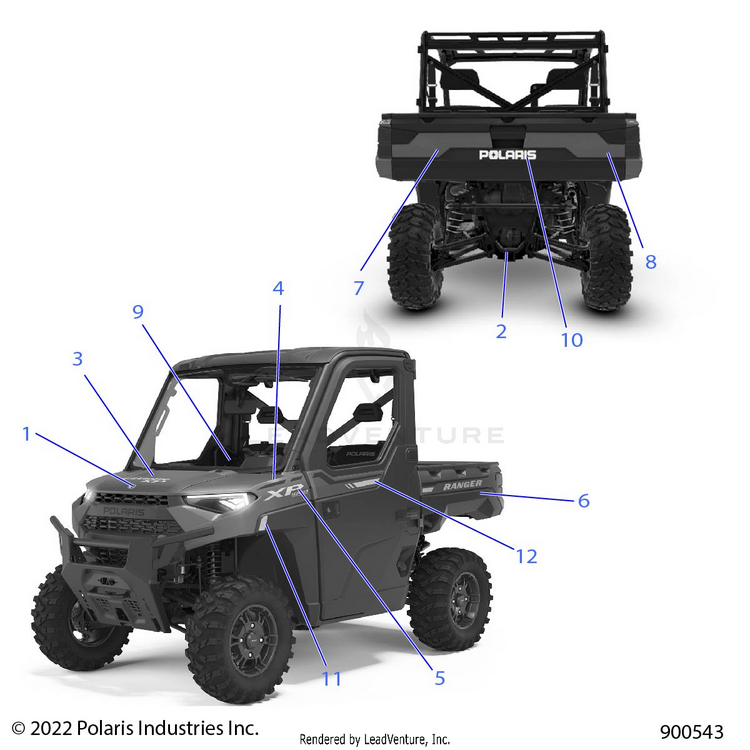 An Image of a Genuine Polaris Parts Schematic Diagram showing the schematic - BODY: DECALS GRAPHIC - 2023 POLARIS RANGER XP 1000 NORTHSTAR EVAP