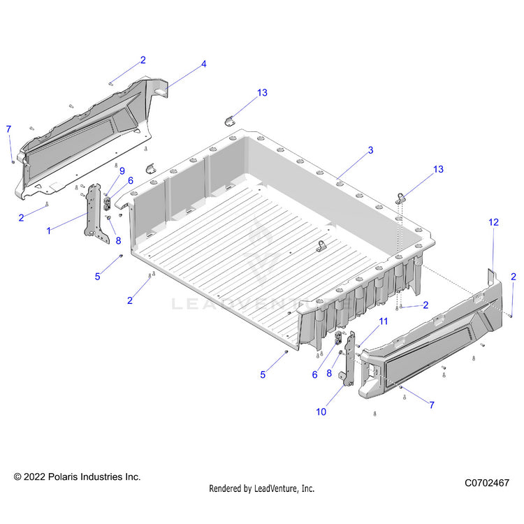 An Image of a Genuine Polaris Parts Schematic Diagram showing the schematic - BODY: BOX - 2024 POLARIS RANGER 570 FULL SIZE