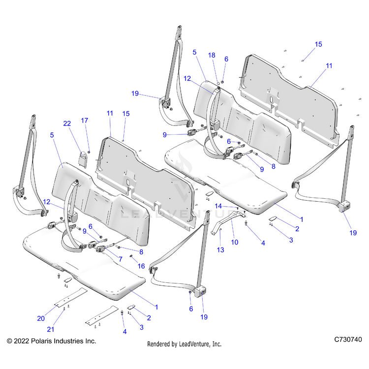 An Image of a Genuine Polaris Parts Schematic Diagram showing the schematic - BODY: SEAT - 2023 POLARIS RANGER 570 CREW FULL SIZE