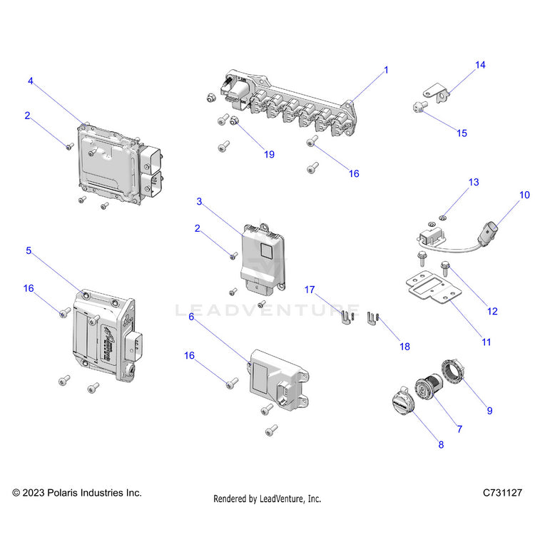 An Image of a Genuine Polaris Parts Schematic Diagram showing the schematic - ELECTRICAL: WIRE HARNESS COMPONENTS - 2024 POLARIS RANGER XD 1500 NORTHSTAR CREW