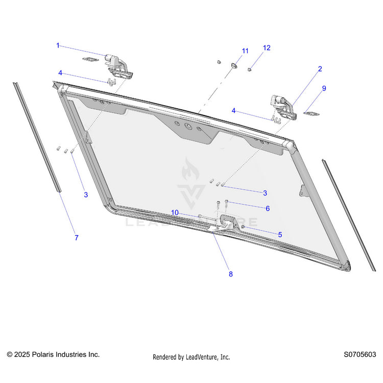 An Image of a Genuine Polaris Parts Schematic Diagram showing the schematic - BODY: WINDSHIELD - 2025 POLARIS RANGER XD 1500 NORTHSTAR CREW
