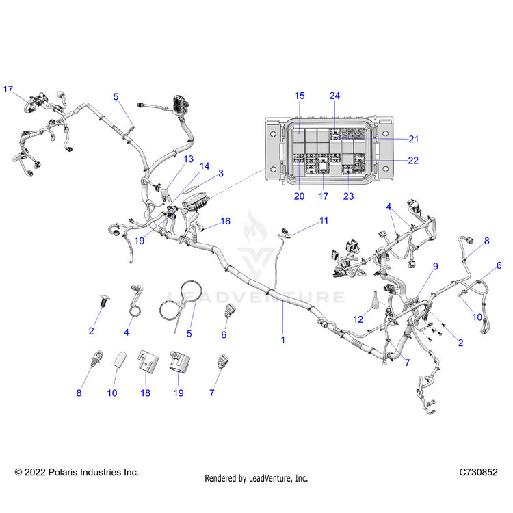 An Image of a Genuine Polaris Parts Schematic Diagram showing the schematic - ELECTRICAL: WIRE HARNESS - 2023 POLARIS RANGER CREW XP 1000 NORTHSTAR ULTIMATE
