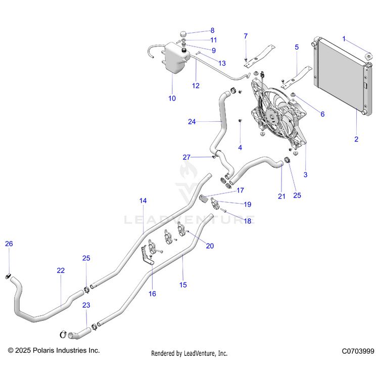 An Image of a Genuine Polaris Parts Schematic Diagram showing the schematic - ENGINE: COOLING SYSTEM - 2023 POLARIS GENERAL XP 1000 ULTIMATE