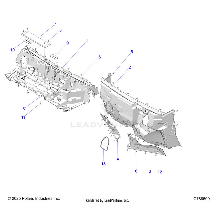 An Image of a Genuine Polaris Parts Schematic Diagram showing the schematic - BODY: HOOD LINER & FRONT CLOSEOFF - 2026 POLARIS RANGER XD 1500 NORTHSTAR MOUNTAINEER EDITION