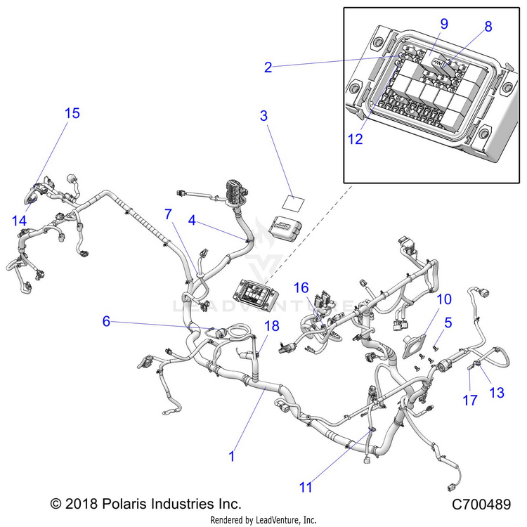 An Image of a Genuine Polaris Parts Schematic Diagram showing the schematic - ELECTRICAL: WIRE HARNESS - 2019 POLARIS RANGER XP 1000 NORTHSTAR FACTORY CHOICE