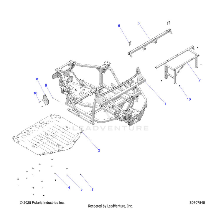 An Image of a Genuine Polaris Parts Schematic Diagram showing the schematic - CHASSIS: MAIN FRAME & SKID PLATES - 2026 POLARIS RANGER 1000 XP NORTHSTAR ULTIMATE TRAIL BOSS